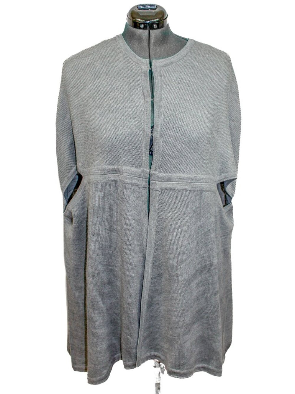 NORDSTROM Womens One Size Grey Poncho Cape Cardigan Knit Wool Blend Sleeveless